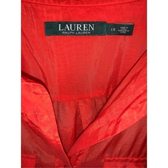 Lauren Ralph Lauren Cotton/Silk Blend Red Orange Button Down Shirt - Picture 5 of 10